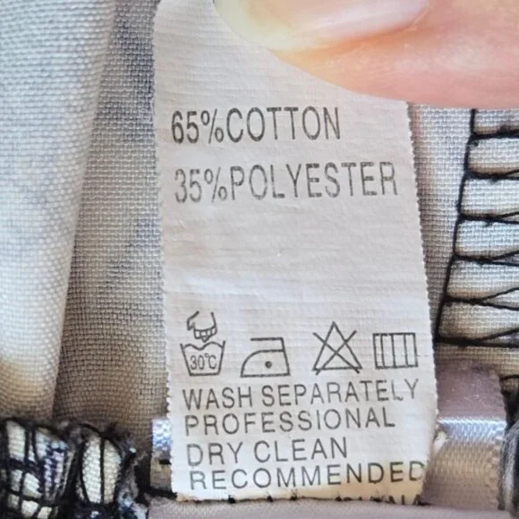 Face Fashion Toile Print Wide-Leg Pants Elastic Waist Cotton Blend Beige/Blue - Picture 11 of 11